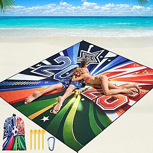 79" x 83" WIWIGO Waterproof Sandproof Beach Blanket w/ Stakes & Carry Bag (2 Colors) $9.99 + Free Shipping