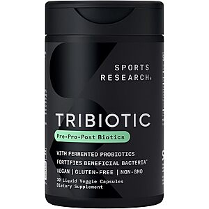 30-Count Sports Research 3-in-1 Tribiotic Liquid Veggie Capsules (Pre + Pro + Postbiotic) $13.97 w/ S&S + Free Shipping w/ Prime or on $35+