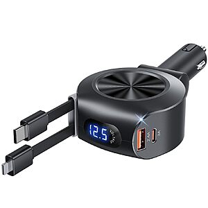 KOOPAO 69W 4-in-1 Retractable Car Charger w/ USB-C & Lightning Cables $6.49 + Free Shipping w/ Prime or on $35+