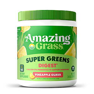 30-Serving Amazing Grass Super Greens Digest Powder (Pineapple Guava) $14.66 + Free Shipping w/ Walmart+ or on $35+