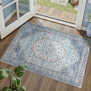 2' x 3' DCX Machine Washable Non-Slip Vintage Floral Entryway Rug (Blue) $7.99 + Free Shipping w/ Prime or on $35+