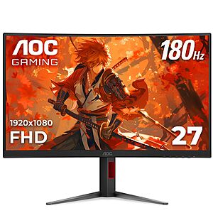 $96.70: AOC C27G4H 27" Curved Gaming Monitor, FHD 1080p, 180Hz(VA Panel) at Amazon