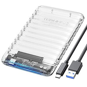 ORICO 2.5 inch Hard Drive Enclosure USB C to SATA III 5Gbps Clear External Hard Drive Case $5.49