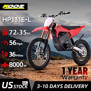 KOOZ HP131E-L 72V 8000W Pro Electric Dirt Bike 56MPH 72V 35Ah Battery 19"/16" Tires Red $2256 + Free Shipping