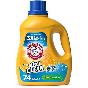 96.2-Oz Arm & Hammer Plus OxiClean Ultra Stain Fighters Liquid Laundry Detergent (Clean Meadow) $7.30 w/ S&S + Free Shipping w/ Prime or on orders over $35