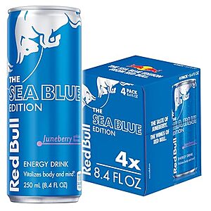 [SnS, AC] $4.12* | 4-Pack 8.4-Oz Red Bull Energy Drink (The Sea Blue Edition / Juneberry) at Amazon