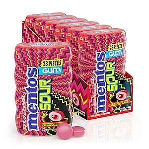 [SnS, AC] $8.67 | 6-Pack 28-Count MENTOS SOUR Sugar-Free Chewing Gum (Sour Strawberry) at Amazon
