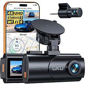 [Prime] $89.99* | GKU D600 Pro Max 4K Dual Dash Cam Front and Rear with STARVIS 2 Sensor at Amazon