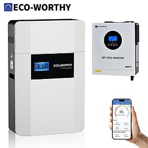 ECO-WORTHY 48V 100Ah 5.12KWh Wall-Mount Battery + 5KW Off-Grid Inverter Combo $1012 + Free Shipping