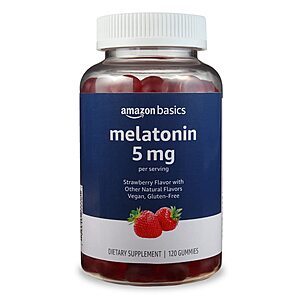[S&S, AC] $4.88: Amazon Basics Melatonin Sleep Support Gummies, Strawberry Flavor, 5mg, 120 Count