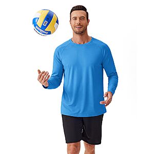 PINSPARK Long Sleeve Swim Shirts for Men UPF 50 Lightweight Fishing Shirts Moisture Wicking Sun Protection Shirts for Men Solid Blue $7.49