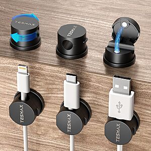 Prime: 6-Pack Tesmax Magnetic 360° Rotating Cable Cord Organizer Clips (Black)  $2.94 + Free Shipping