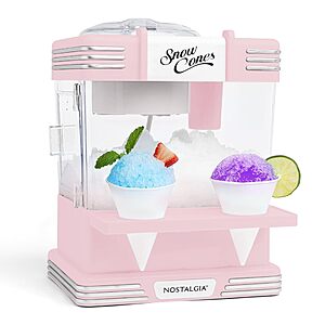 $39.99: Nostalgia Retro Snow Cone Maker Countertop 5-qt Shaved Ice Machine Stainless Steel Blades Pink