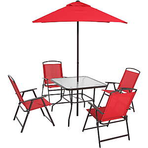 $117  FS WALMART (choice of 4 colors) Mainstays Albany Lane Steel 6-Piece Outdoor Patio Dining Set with Umbrella