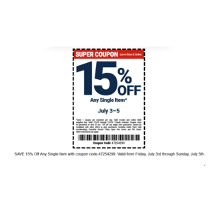 Harbor Freight 15% coupon for everyone.  July 3-5