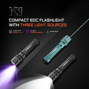 Acebeam K1 3-in-1 EDC Flashlight w/Laser, UV, White LED, $30.59