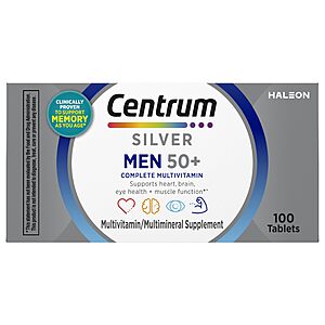 $12.91 S&S/Q or less TWO x 100 ct Centrum Silver Multivitamin for Men 50 Plus, , Vitamin D3, B-Vitamins and Zinc, , Supports Memory and Cognition in Older Adul