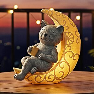 6.2" Solar-Powered Moon Cat Statue Decor $7.99 + Free Shipping w/ Prime or on $35+