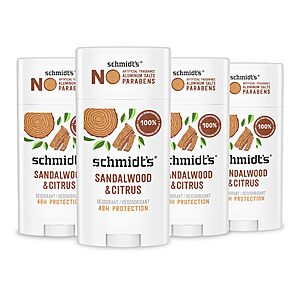 [S&S]4 Count 2.65 oz Schmidt's Aluminum-Free Vegan Deodorant (Sandalwood & Citrus) $23.36 + Free S&H w/ Prime or $35+
