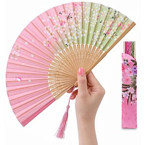8.3" Nachell Bamboo Silk Folding Hand Fan w/ Tassel & Pouch (various) from $5.99 + Free Shipping w/ Prime or on $35+