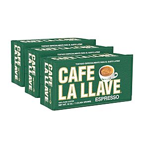 Cafe La Llave Dark Roast Ground Espresso Coffee, 16oz Pack of 3 $13.62 or less S&S CLIP Q ($4.40 per lb)