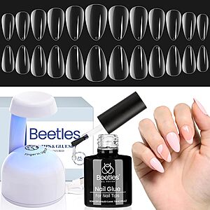 Beetles 500-Piece Short Almond Gel Nail Clear Press-On Kit w/ UV LED Lamp & Nail Glue Gel $6.79 w/ S&S + Free Shipping w/ Prime or on $35+