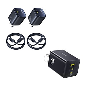 Bundle: Baseus 100W Baseus 3-Port USB-C GaN Wall Charger Block (2x USB-C, 1x USB-A) + 2-Pk 45W Baseus USB-C Charger Block w/ 3.3' US B-C Cables $38 + Free Shipping