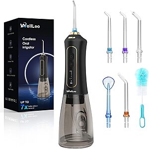 300mL WellLeo Cordless Water Flosser w/ 5 Modes & 5 Jet Tips (Black) $8.99 + Free Shipping w/ Prime or on $35+