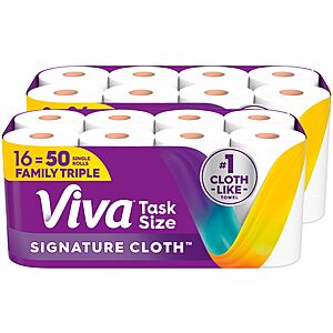 Viva Signature Cloth Paper Towels, Task Size, 16 Family Triple Rolls, = 50 Regular Rolls $28.69 or less S&S CLIP Q AMAZON