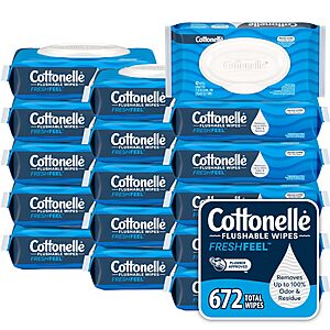 $51.98 or less S&S Q Amazon: Cottonelle Fresh Feel Flushable Wet Wipes, THREE x 16 Flip-Top Packs, 42 Wipes Per Pack (2,016 Total Wipes),