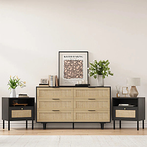 3-Piece Aimara  51" Bedroom Set (Rattan 6 Drawer Dresser & Nightstand Set of 2, Black) $245 + Free Shipping