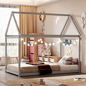 Giantex Twin Wood Montessori Bed Frame (Grey) $95 + Free Shipping