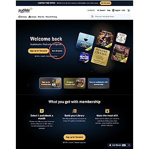 New/Select Returning Members: 3-Mos Audible Premium Plus Plan $1/month