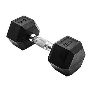 CAP Barbell Rubber Hex Single Dumbbell 20lb $19, 25lb $24, 35lb $30, 45lb $44, 50lb $51 @ Walmart