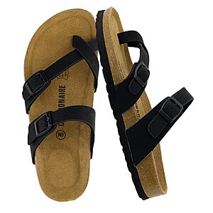 CUSHIONAIRE Luna Sandals for Women, Cork Footbed Womens Sandals for Summer Comfort with Adjustable Straps, Wide Width Available, BLACK 6W $24.48