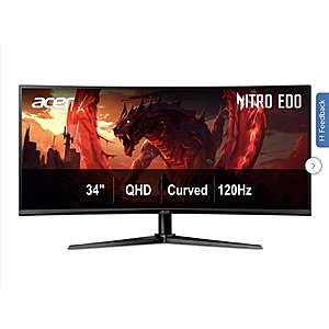 Acer Nitro 34" Class WQHD Curved Gaming Monitor $199.99 free Shipping Costco.com
