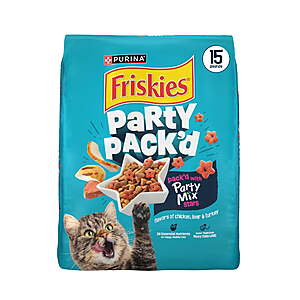 $15.98 get $4 WMT CASH FS Walmart+ or Pick Up Purina Friskies Party Pack’d with Flavors of Chicken, Liver and Turkey Crunchy Dry Cat Food, 15 lb.