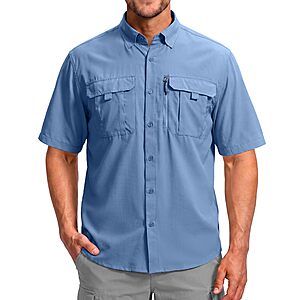 BETBO Men's Short Sleeves Fishing Shirts, Button Down Summer Travel Work Shirts with Zipper Pockets $14.99