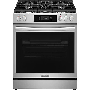 Frigidaire - Gallery 30 in. Wide 5 burners 6.0 Cu. Ft. Slide-In Gas Range with Stone-Baked Pizza and 15+ Ways to Cook - Stainless Steel $1329.99 Bestbuy.com