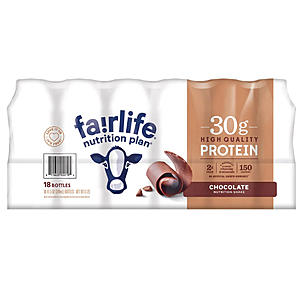 Fairlife Nutrition Plan, 30g Protein Shake, Chocolate, 11.5 fl oz, 18-pack - $38.99 w/ free shipping, $31.99 in-store