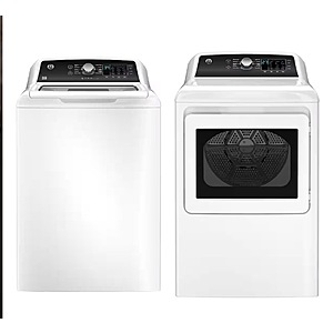 Package - GE - 4.5 Cu. Ft. Top Load Washer with Water Level Control, Deep Fill, Quick Wash, and Glass Lid and 7.4 Cu. Ft. Front Load Electric Dryer with Sensor Dry $1049.98 Bestbuy
