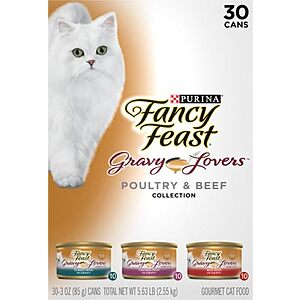 $17.56 S&S/Q/Amazon Day Purina Fancy Feast Gravy Lovers Poultry and Beef Grilled Gourmet Wet Cat Food Variety Pack - (Pack of 30) 3 oz. Cans