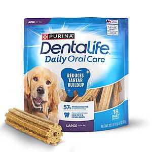 $4.49 S&S CLIP Q AMZ: Purina DentaLife Made in USA Facilities Large Dog Dental Chews, Daily - 18 ct. Pouch