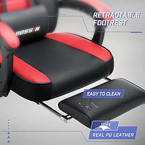 $94.50 AC FS Walmart by Vitesse: Bossin Gaming Chairs with Footrest, Massage Leather Game Chair for Adults, Big and Tall Gamer Chair with Headrest and Lumbar Support