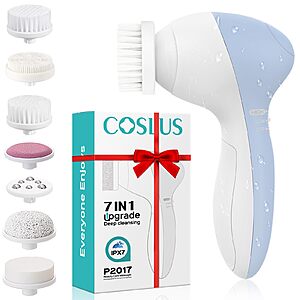 COSLUS Facial Cleansing Brush Silicone Face Scrubber: 7 in 1 FBS-D Electric Exfoliating Rotating Massage Device $16.99
