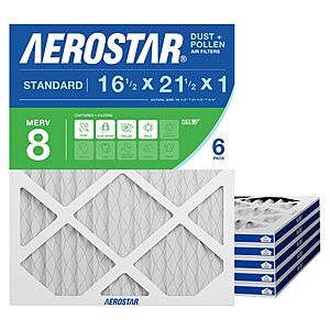 $29.38: Aerostar 16.5x21.5x1 MERV 8 HVAC Furnace & Air Conditioner Filters (6 Count)