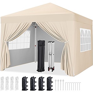 Yaheetech 10x10 Pop-Up Canopy Tent w/ 4 Sidewalls & Roller Bag (Beige or Blue) $90 + Free Shipping