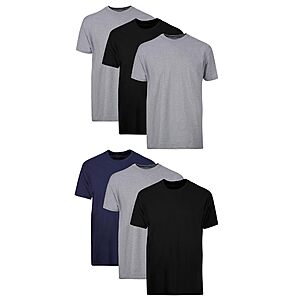 Hanes Mens Cotton, Moisture-wicking Crew Tee Undershirts, Multi-packs, Black/Grey/Blue Assorted - 6 Pack, $16.99