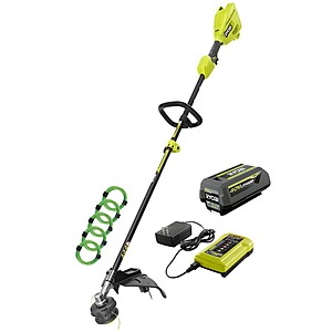 RYOBI 40V 15 in. Expand-It Cordless Battery Attachment Capable String Trimmer & .080 Pre-Cut Line w/ 4.0 Ah Battery & Charger $139