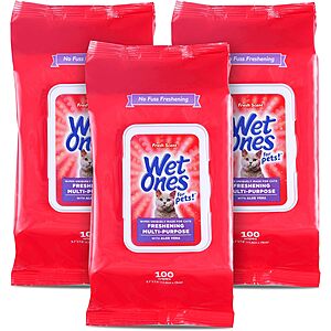 3-Pack 100-Count Wet Ones for Pets Freshening Cat Wipes w/ Aloe Vera (Fresh Scent) $5.66 w/ S&S + Free Shipping w/ Prime or on $35+